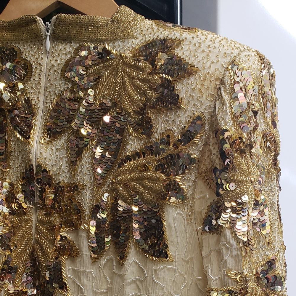 Vintage Ultra Formal Gold and Cream dress size PS - Picture 6 of 8